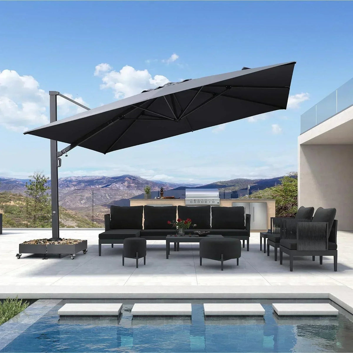 PURPLE LEAF – Base remplissable renforcée avec roulettes pour parasols déportés de terrasse