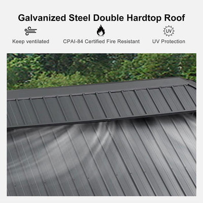 PURPLE LEAF – Pavillon de terrasse pour jardin, toit rigide gris en acier galvanisé avec rideau amélioré