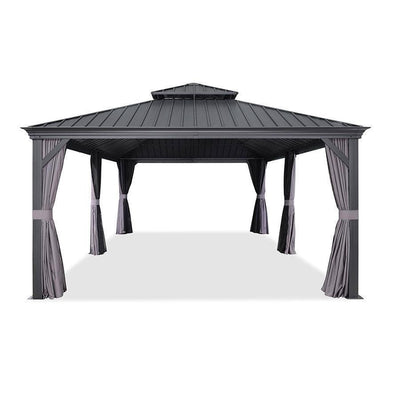PURPLE LEAF – Pavillon de terrasse pour jardin, toit rigide gris en acier galvanisé avec rideau amélioré