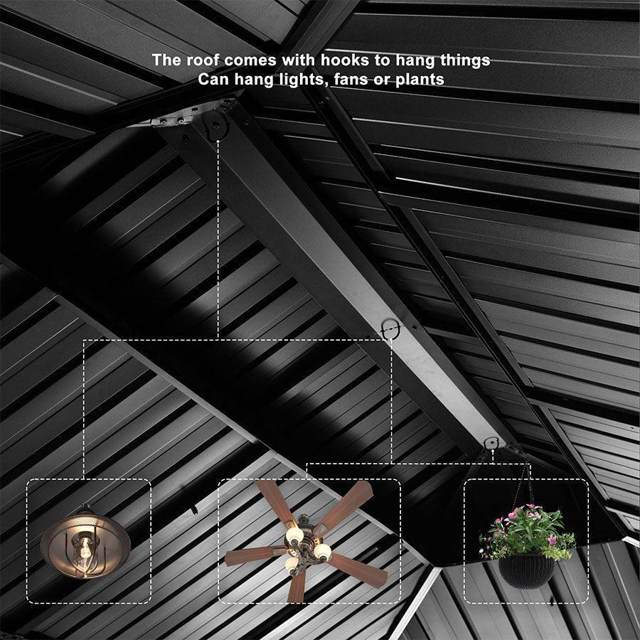PURPLE LEAF – Pavillon de terrasse pour jardin, toit rigide gris en acier galvanisé avec rideau amélioré