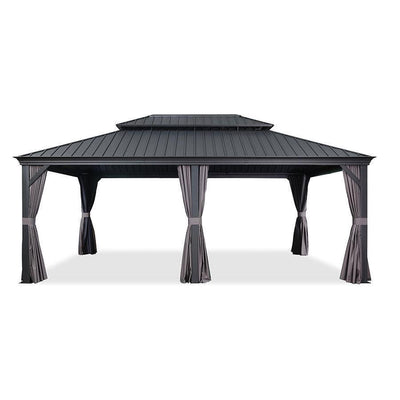PURPLE LEAF – Pavillon de terrasse pour jardin, toit rigide gris en acier galvanisé avec rideau amélioré