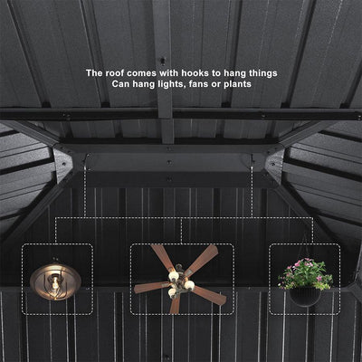 PURPLE LEAF – Pavillon de terrasse pour jardin, toit rigide gris en acier galvanisé avec rideau amélioré