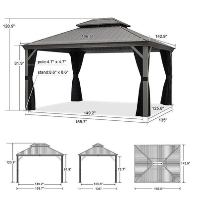 PURPLE LEAF – Pavillon de terrasse pour piscine, toit rigide gris clair en acier galvanisé avec rideaux améliorés