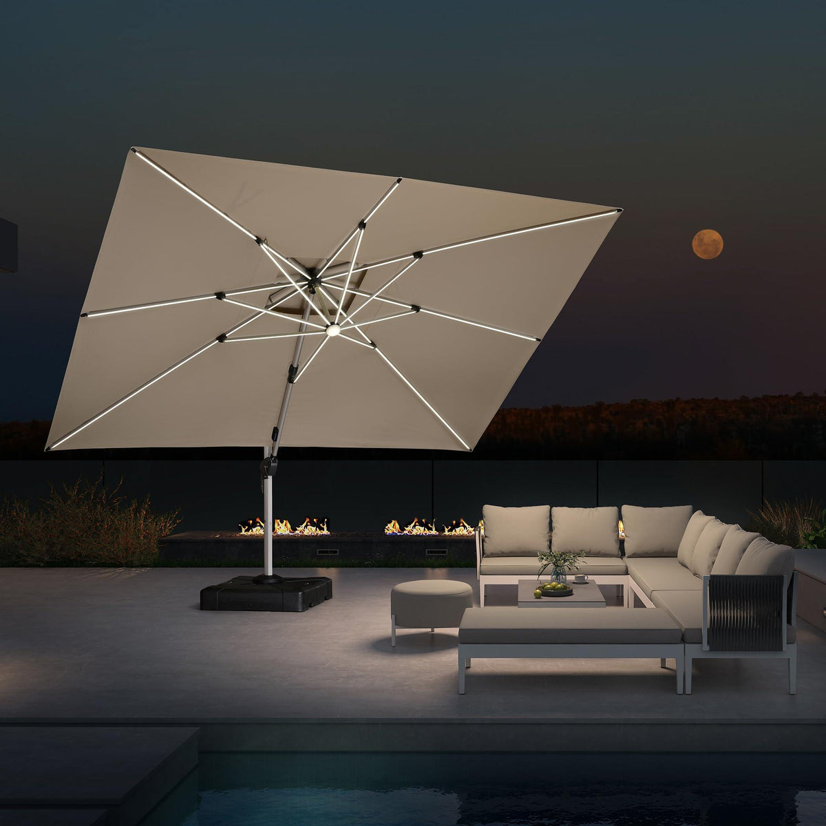 PURPLE LEAF – Parasol de terrasse rectangulaire à LED alimenté à l’énergie solaire avec éclairage