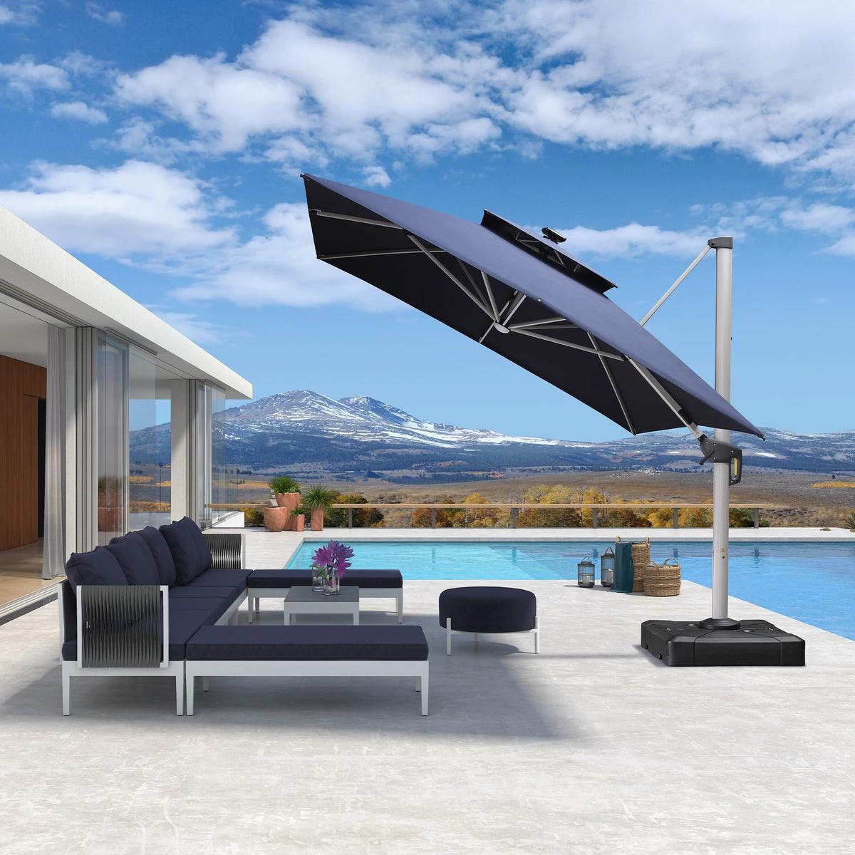 PURPLE LEAF – Parasol de terrasse rectangulaire à LED alimenté à l’énergie solaire avec éclairage