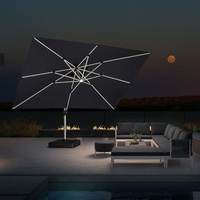 PURPLE LEAF – Parasol de terrasse rectangulaire à LED alimenté à l’énergie solaire avec éclairage