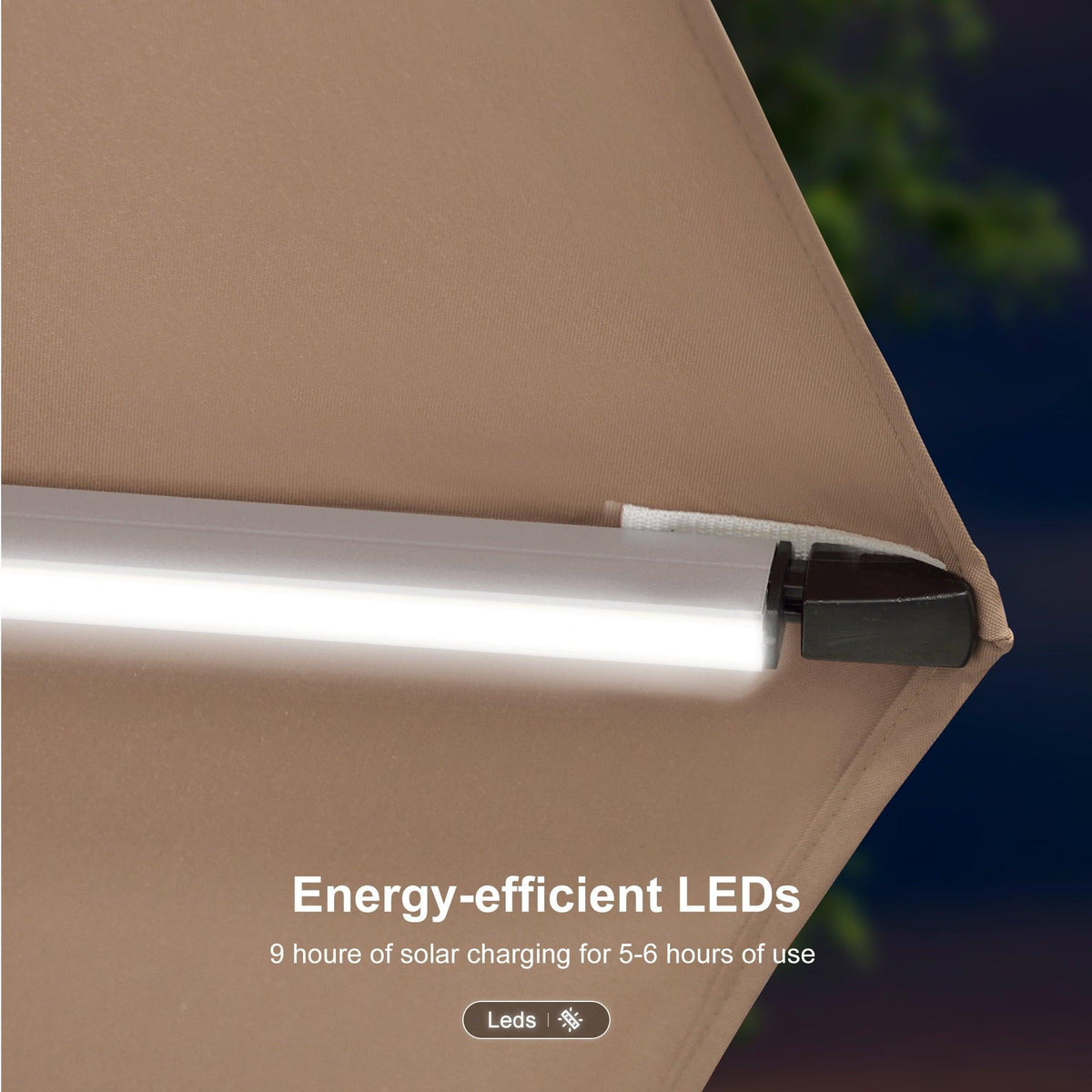 PURPLE LEAF – Parasol de terrasse rectangulaire à LED alimenté à l’énergie solaire avec éclairage