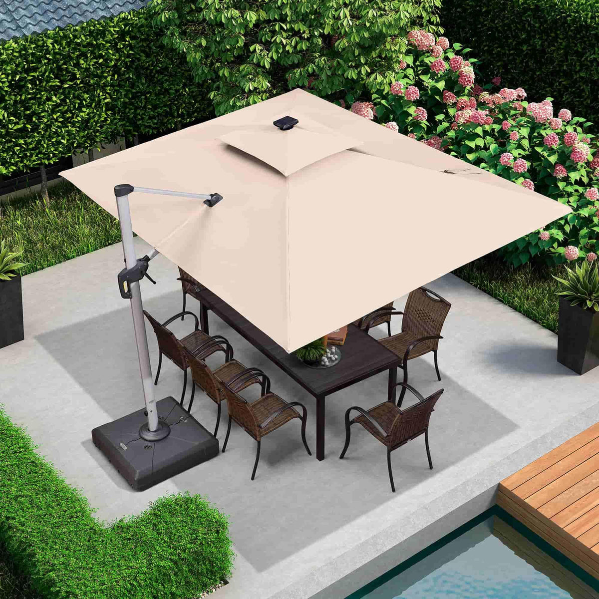 PURPLE LEAF – Parasol de terrasse rectangulaire à LED alimenté à l’énergie solaire avec éclairage