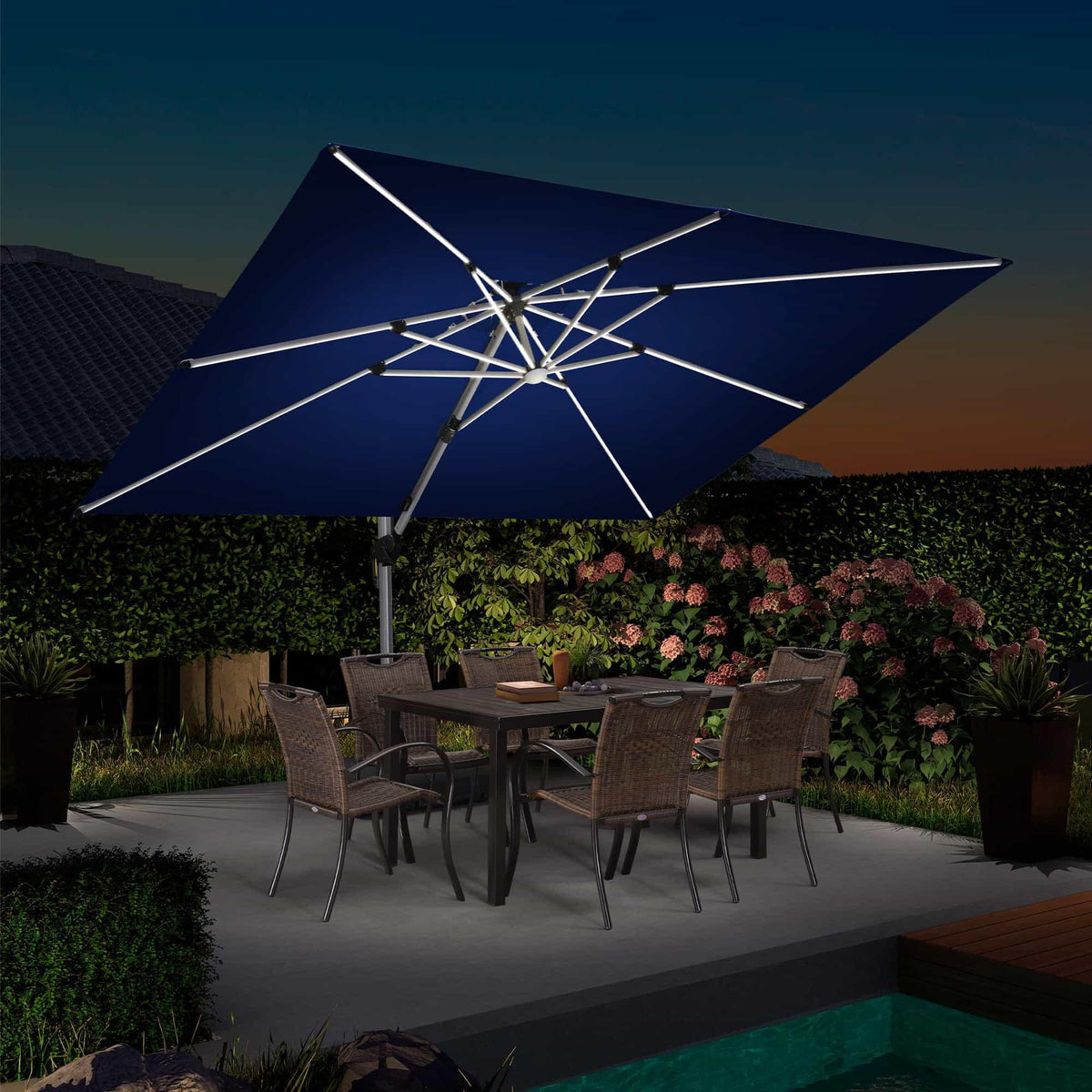 PURPLE LEAF – Parasol de terrasse rectangulaire à LED alimenté à l’énergie solaire avec éclairage
