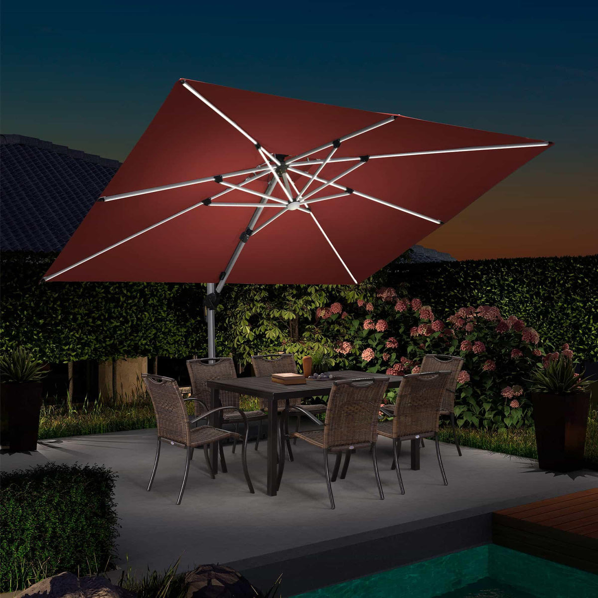 PURPLE LEAF – Parasol de terrasse rectangulaire à LED alimenté à l’énergie solaire avec éclairage