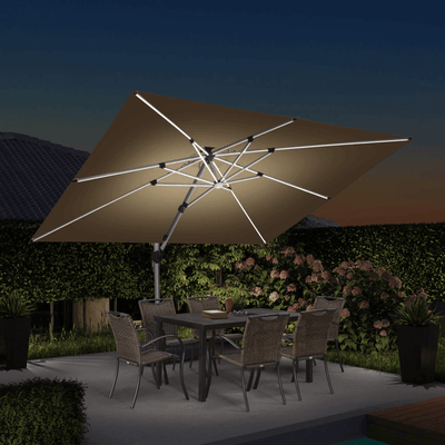 PURPLE LEAF – Parasol de terrasse rectangulaire à LED alimenté à l’énergie solaire avec éclairage