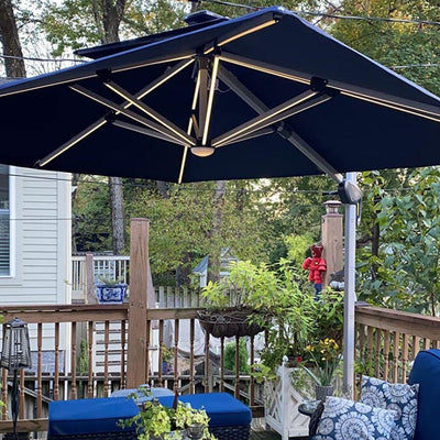 PURPLE LEAF – Parasol de terrasse rectangulaire à LED alimenté à l’énergie solaire avec éclairage