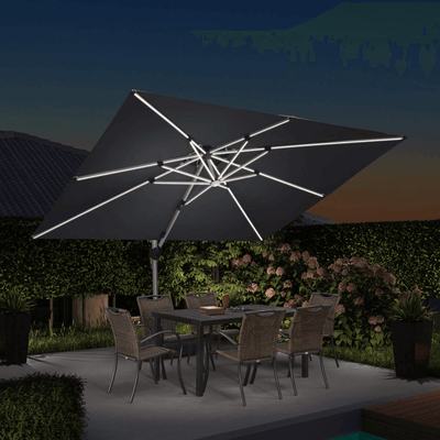PURPLE LEAF – Parasol de terrasse rectangulaire à LED alimenté à l’énergie solaire avec éclairage