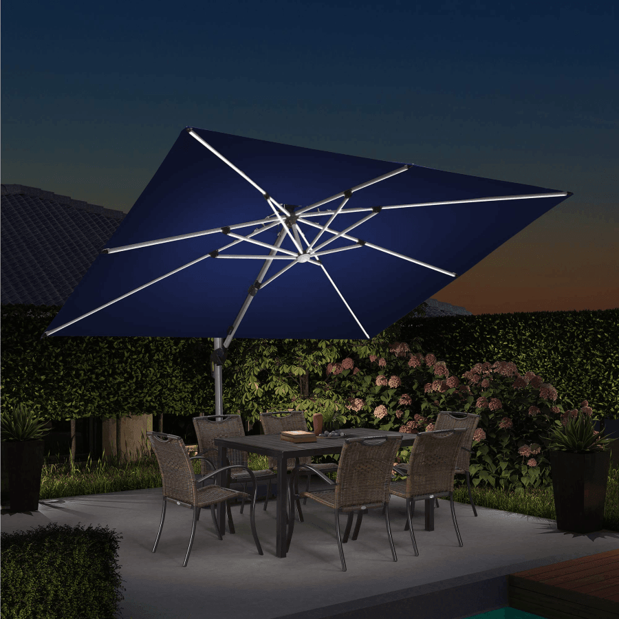 PURPLE LEAF – Parasol de terrasse rectangulaire à LED alimenté à l’énergie solaire avec éclairage