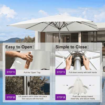 PURPLE LEAF – Parasol de terrasse semi-automatique extra-large Premium, modèle commercial pour jardin, café et hôtel
