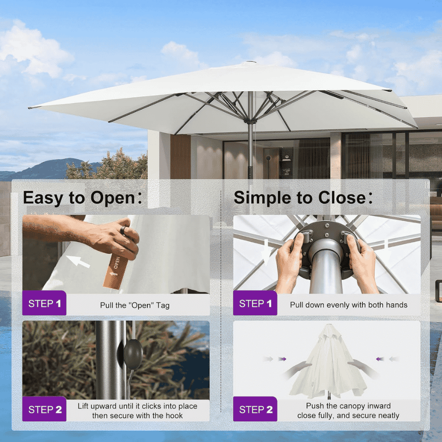 PURPLE LEAF – Parasol de terrasse semi-automatique extra-large Premium, modèle commercial pour jardin, café et hôtel