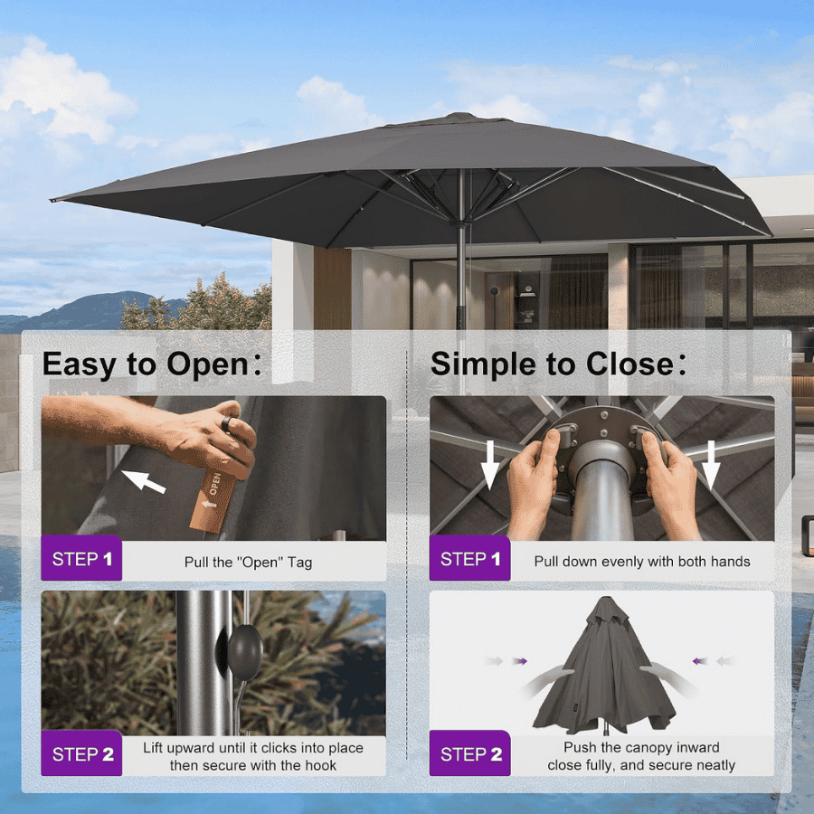 PURPLE LEAF – Parasol de terrasse semi-automatique extra-large Premium, modèle commercial pour jardin, café et hôtel
