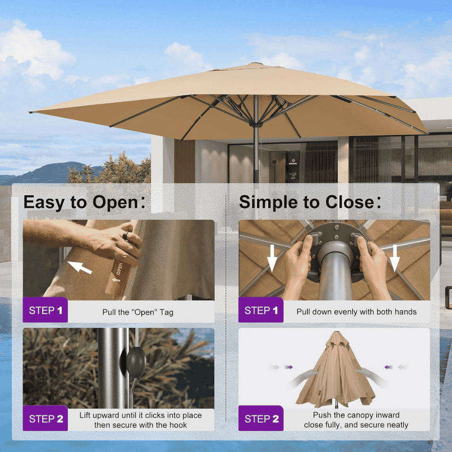 PURPLE LEAF – Parasol de terrasse semi-automatique extra-large Premium, modèle commercial pour jardin, café et hôtel