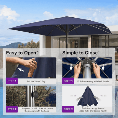 PURPLE LEAF – Parasol de terrasse semi-automatique extra-large Premium, modèle commercial pour jardin, café et hôtel