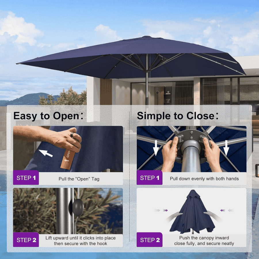PURPLE LEAF – Parasol de terrasse semi-automatique extra-large Premium, modèle commercial pour jardin, café et hôtel