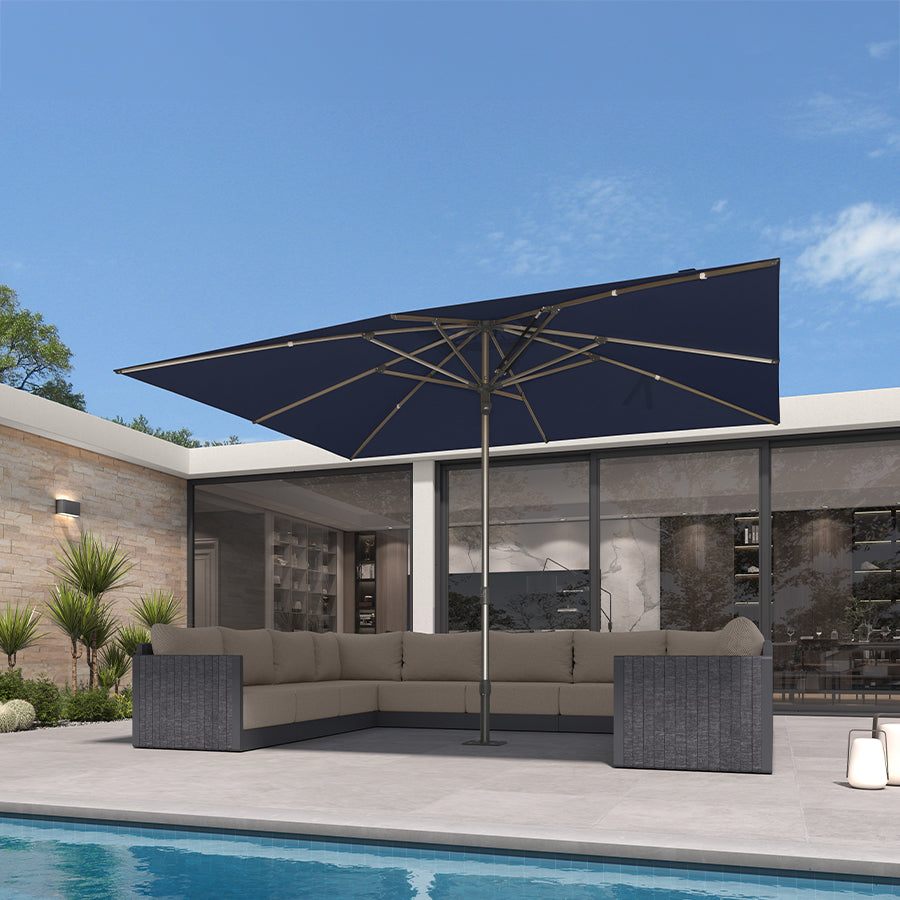 PURPLE LEAF – Parasol de terrasse semi-automatique extra-large Premium, modèle commercial pour jardin, café et hôtel