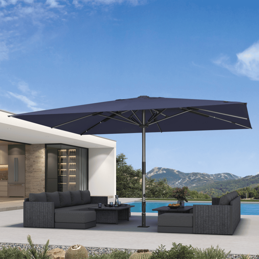 PURPLE LEAF – Parasol de terrasse semi-automatique extra-large Premium, modèle commercial pour jardin, café et hôtel