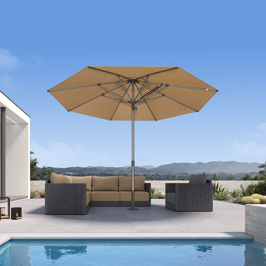 PURPLE LEAF – Parasol de terrasse semi-automatique extra-large Premium, modèle commercial pour jardin, café et hôtel