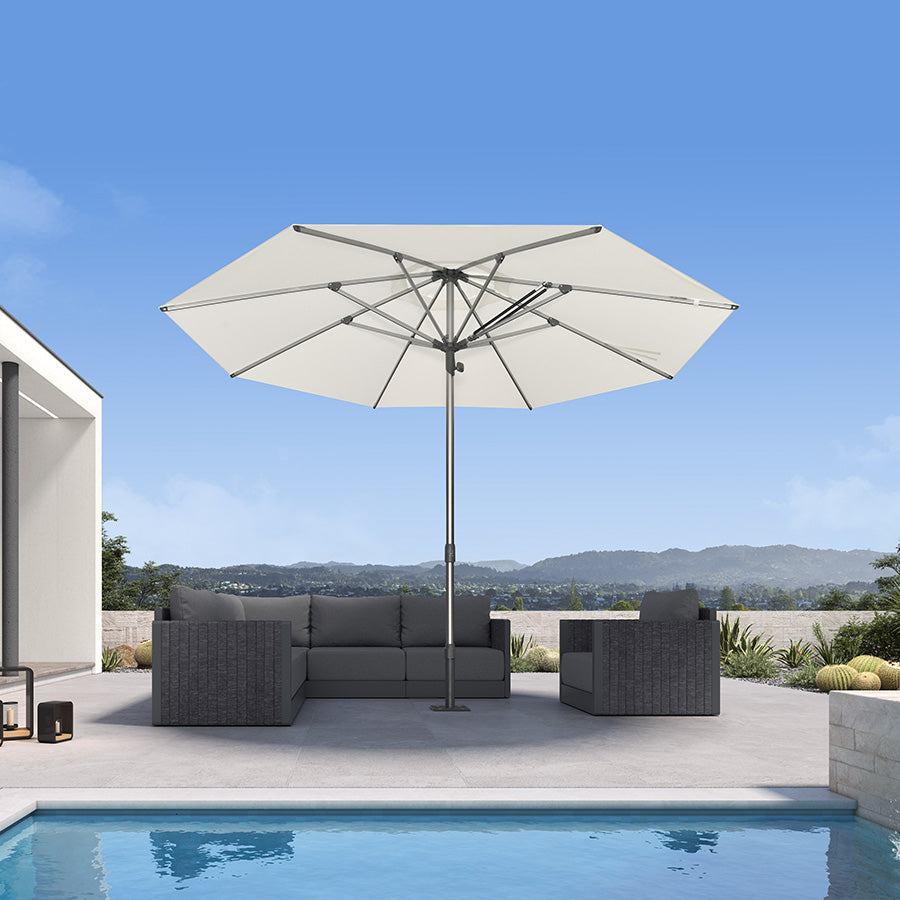 PURPLE LEAF – Parasol de terrasse semi-automatique extra-large Premium, modèle commercial pour jardin, café et hôtel