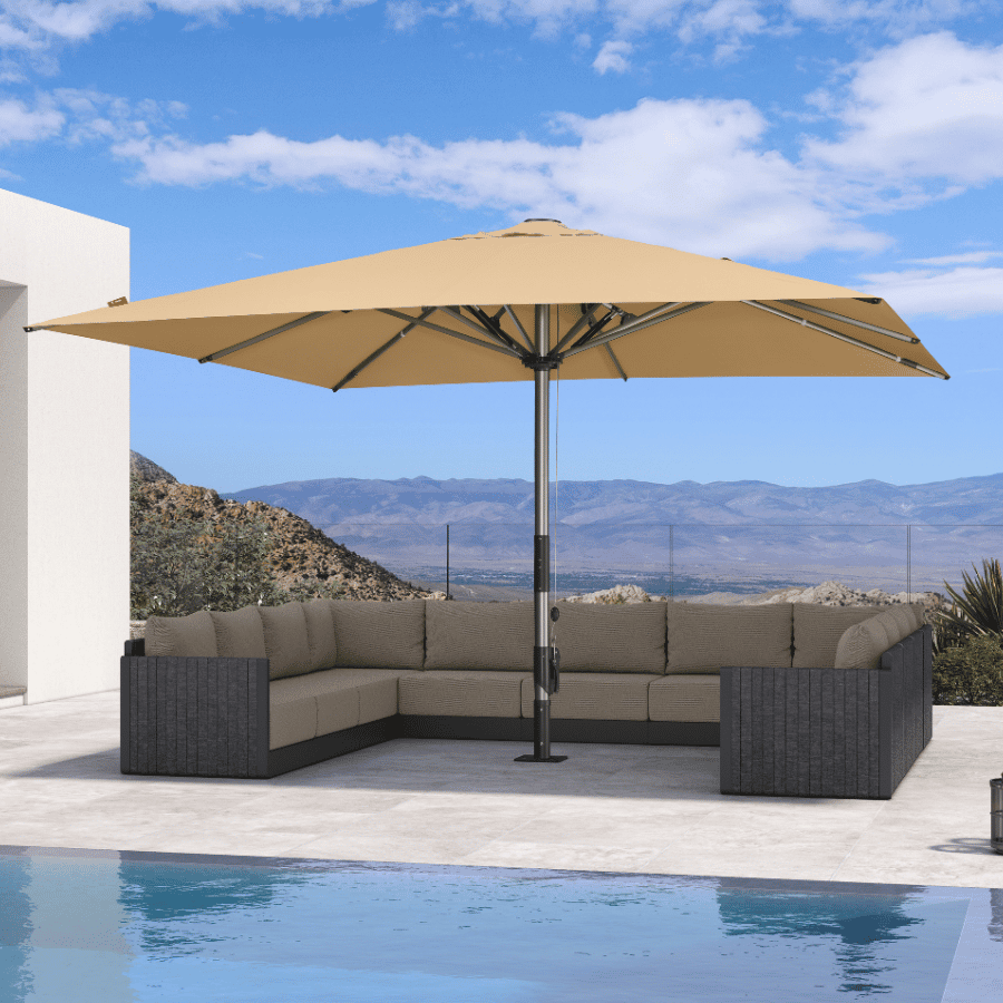 PURPLE LEAF – Parasol de terrasse semi-automatique extra-large Premium, modèle commercial pour jardin, café et hôtel