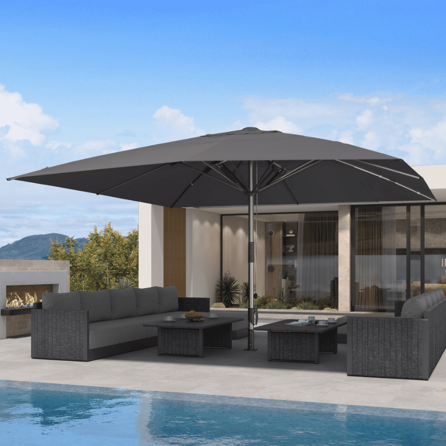 PURPLE LEAF – Parasol de terrasse semi-automatique extra-large Premium, modèle commercial pour jardin, café et hôtel
