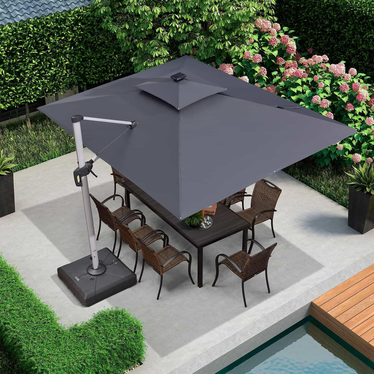 PURPLE LEAF – Parasol de terrasse rectangulaire à LED alimenté à l’énergie solaire avec éclairage