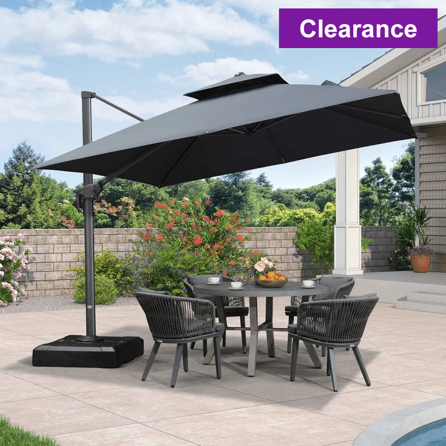 PURPLE LEAF – Parasol déporté de terrasse avec mât gris et protection UV