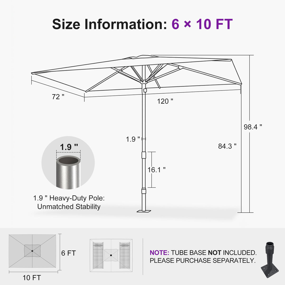 PURPLE LEAF – Parasol de terrasse semi-automatique extra-large Premium, modèle commercial pour jardin, café et hôtel