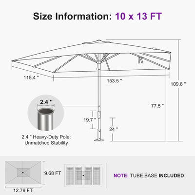 PURPLE LEAF – Parasol de terrasse semi-automatique extra-large Premium, modèle commercial pour jardin, café et hôtel