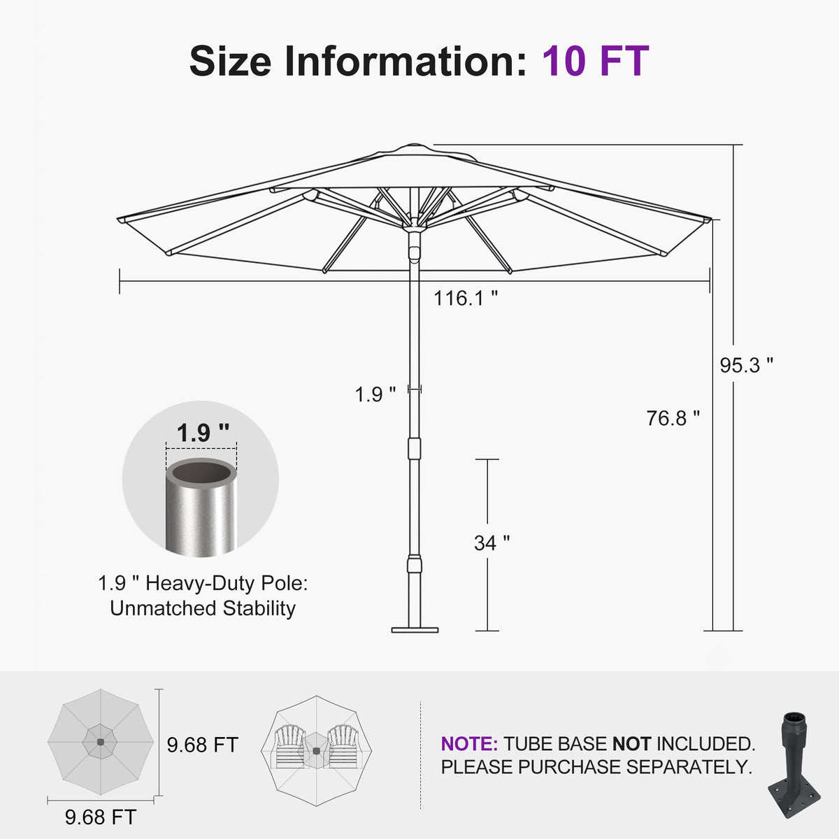 PURPLE LEAF – Parasol de terrasse semi-automatique extra-large Premium, modèle commercial pour jardin, café et hôtel