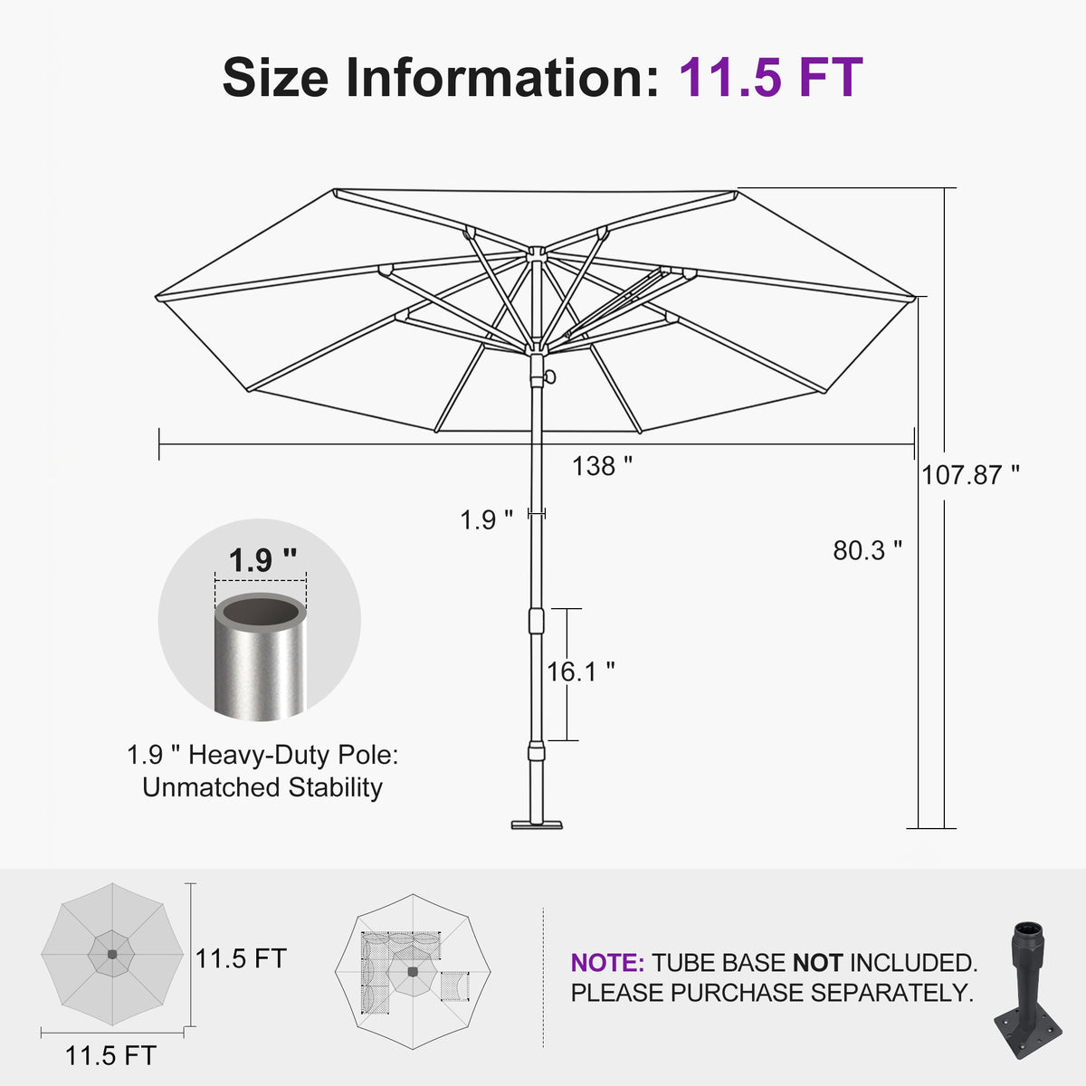 PURPLE LEAF – Parasol de terrasse semi-automatique extra-large Premium, modèle commercial pour jardin, café et hôtel