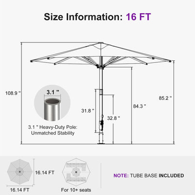 PURPLE LEAF – Parasol de terrasse semi-automatique extra-large Premium, modèle commercial pour jardin, café et hôtel