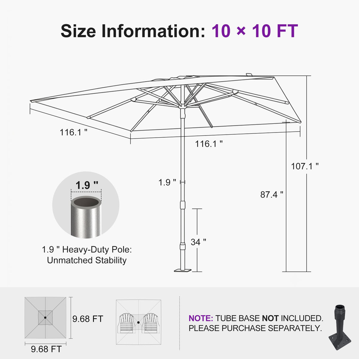 PURPLE LEAF – Parasol de terrasse semi-automatique extra-large Premium, modèle commercial pour jardin, café et hôtel