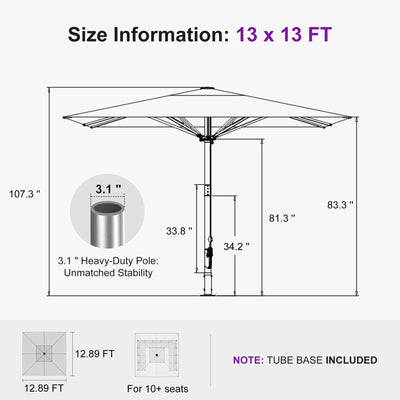 PURPLE LEAF – Parasol de terrasse semi-automatique extra-large Premium, modèle commercial pour jardin, café et hôtel
