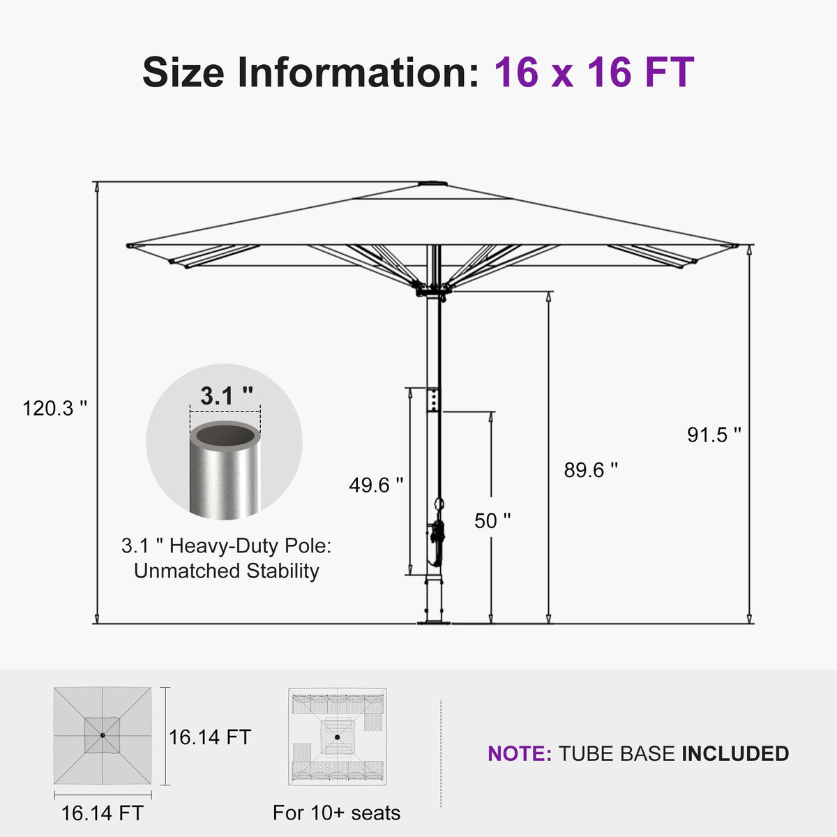 PURPLE LEAF – Parasol de terrasse semi-automatique extra-large Premium, modèle commercial pour jardin, café et hôtel