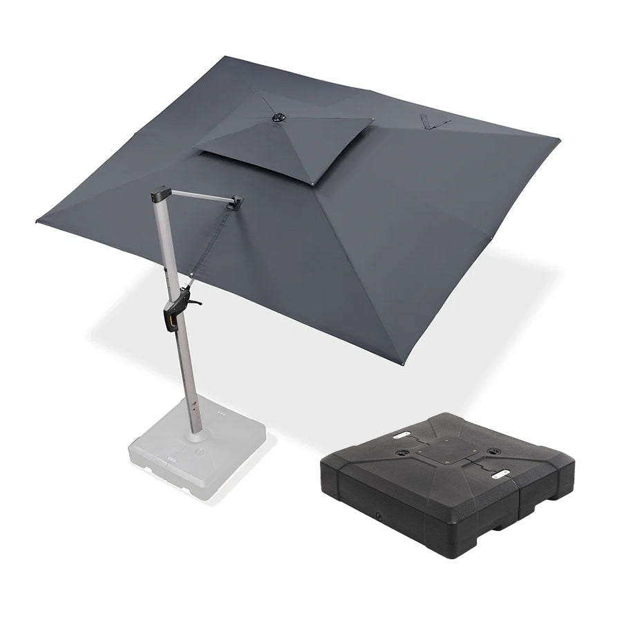 PURPLE LEAF – Grand parasol extérieur déporté rectangulaire avec base pour jardin et piscine