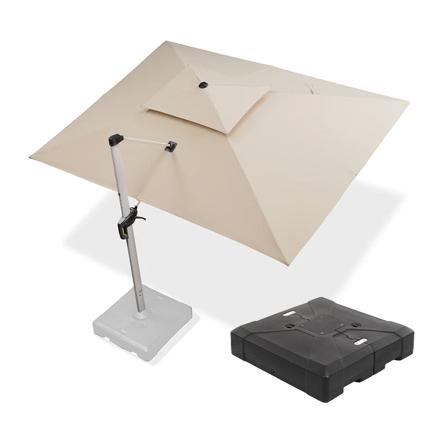 PURPLE LEAF – Grand parasol extérieur déporté rectangulaire avec base pour jardin et piscine