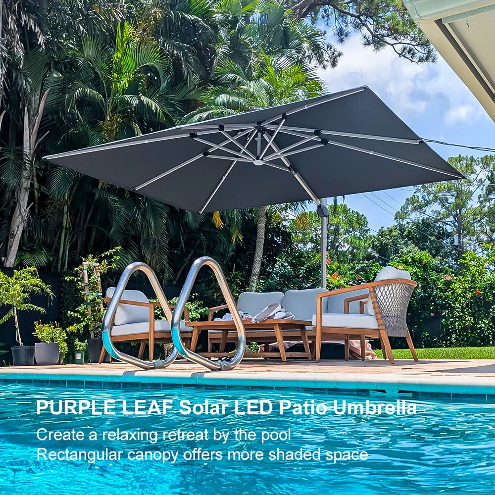 PURPLE LEAF – Parasol de terrasse rectangulaire à LED alimenté à l’énergie solaire avec éclairage