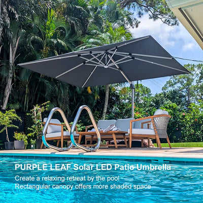 PURPLE LEAF – Parasol de terrasse rectangulaire à LED alimenté à l’énergie solaire avec éclairage