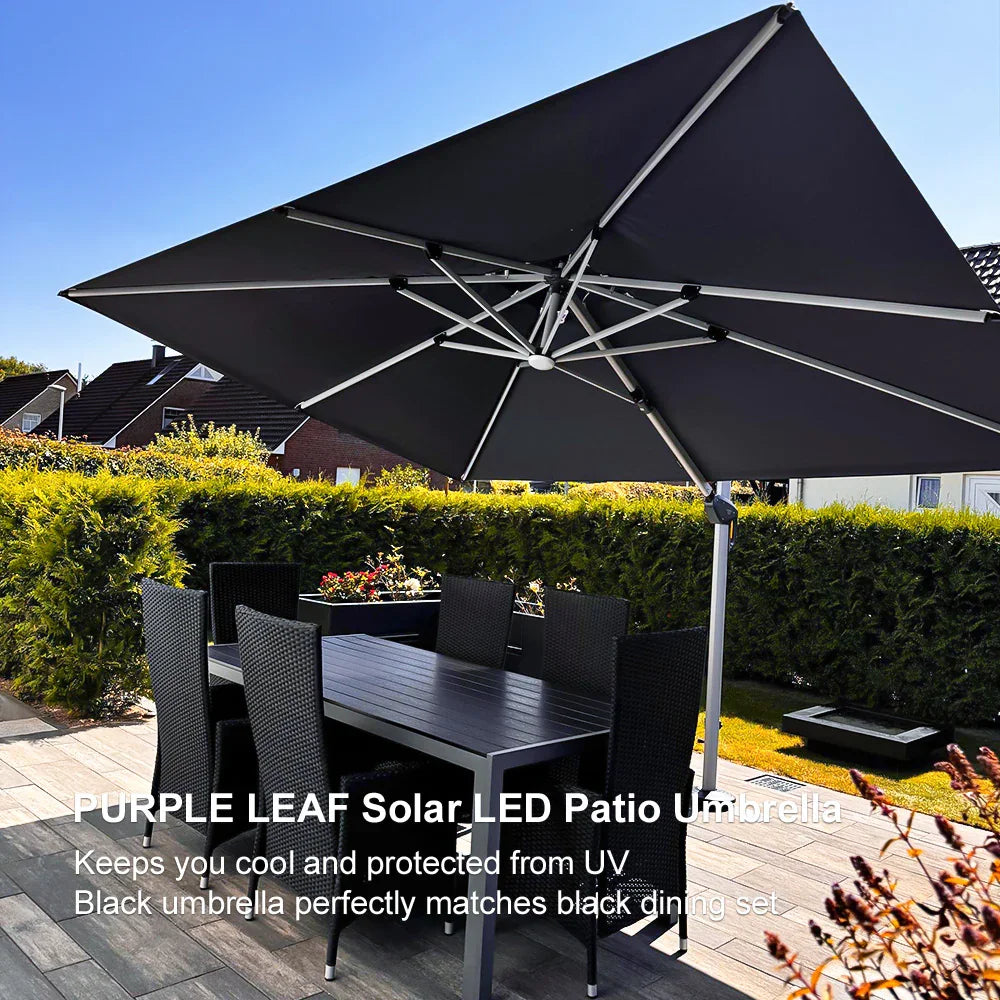 PURPLE LEAF – Parasol de terrasse rectangulaire à LED alimenté à l’énergie solaire avec éclairage