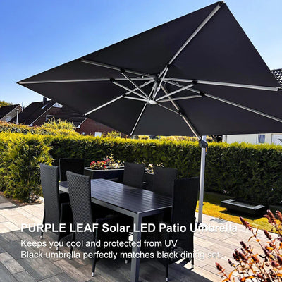 PURPLE LEAF – Parasol de terrasse rectangulaire à LED alimenté à l’énergie solaire avec éclairage