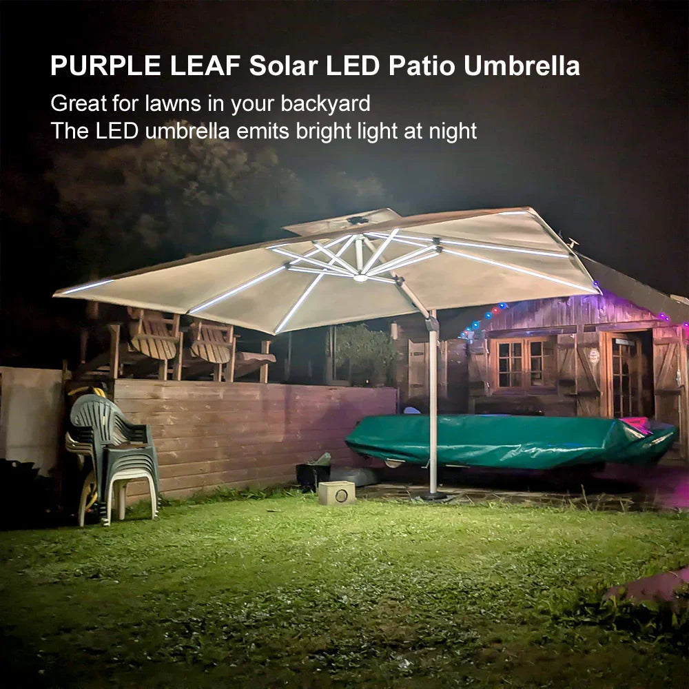 PURPLE LEAF – Parasol de terrasse rectangulaire à LED alimenté à l’énergie solaire avec éclairage
