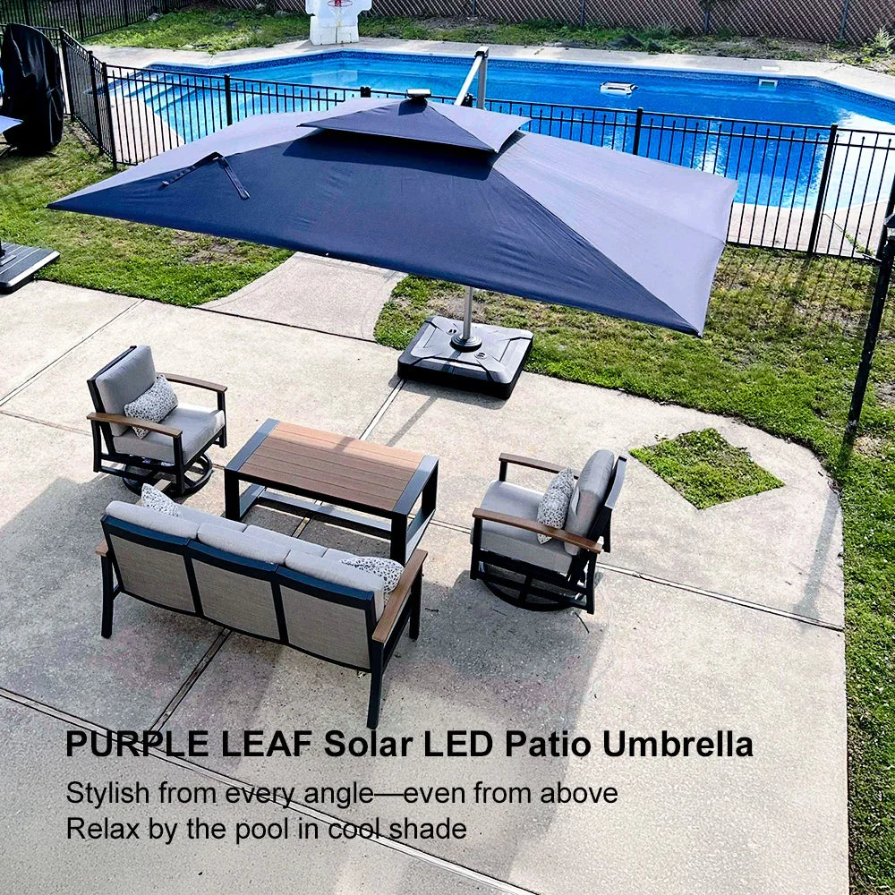 PURPLE LEAF – Parasol de terrasse rectangulaire à LED alimenté à l’énergie solaire avec éclairage