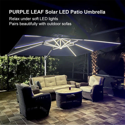 PURPLE LEAF – Parasol de terrasse rectangulaire à LED alimenté à l’énergie solaire avec éclairage