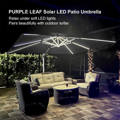 PURPLE LEAF – Parasol de terrasse rectangulaire à LED alimenté à l’énergie solaire avec éclairage